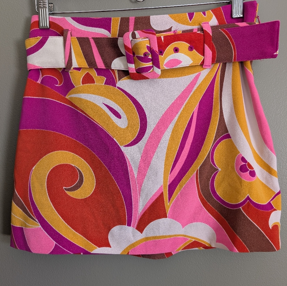 Express Pink Multi Floral Paisley Mini Skirt with Belt